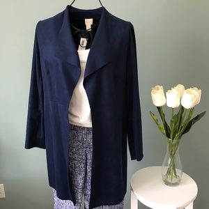 NWT Gorgeous Chicos Navy Faux Suede Topper Sz S